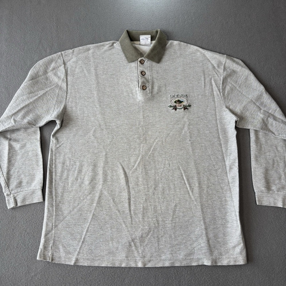 VTG‎ 90s Lac St-Jean Quebec Polo Shirt Mens XL Long Sleeve Canada Outdoors Retro